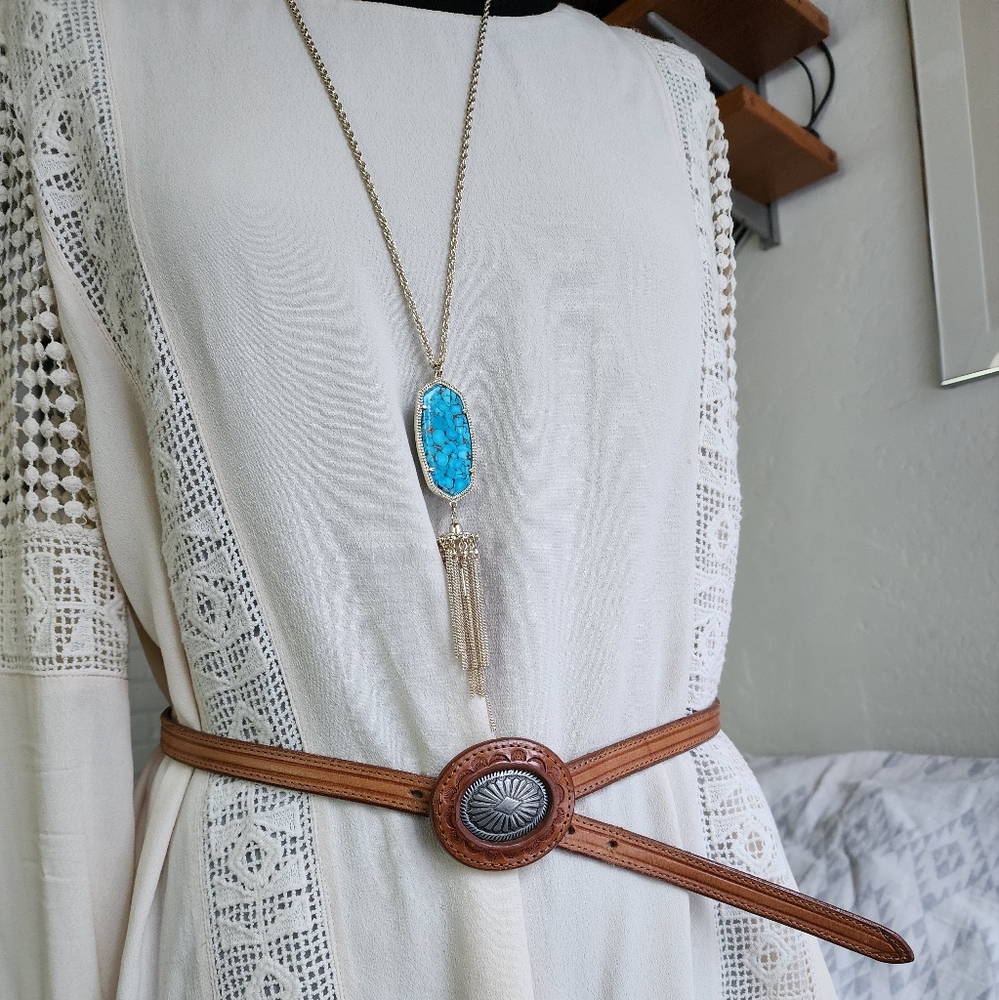 Silver Concha Buckle Hand tooled leather belt